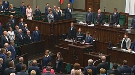 The Polish Sejm listens to the text of the “Volyn” declaration ~