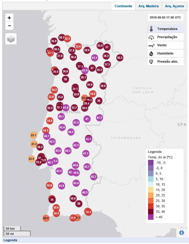 Температура воздуха в Португалии 2 августа